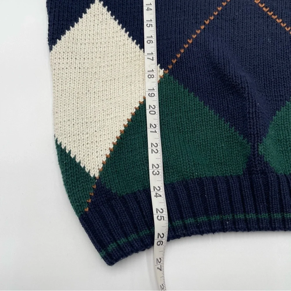 Vintage New River Co 90s Sweater Mens XL X-Large Blue Green Argyle Knit Chunky